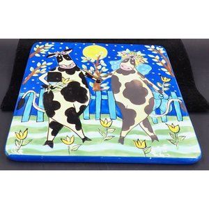 Wooly Dreams Design 6 inch Plate Cows Holding Hands Walking Lula Chan